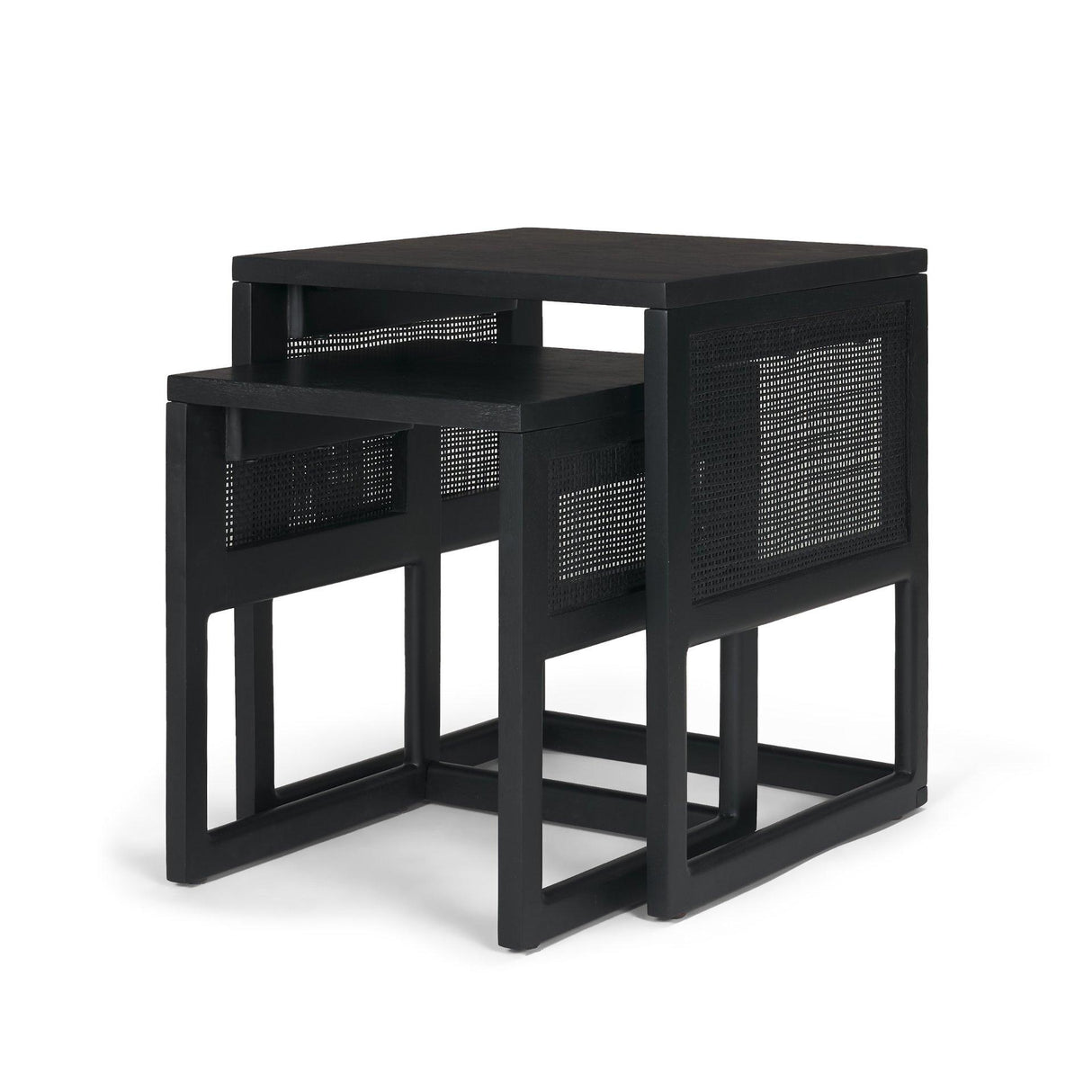 Mercana Grier Set of 2 Black Wood w/ Black Cane Nesting Accent Tables