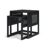 Mercana Grier Set of 2 Black Wood w/ Black Cane Nesting Accent Tables