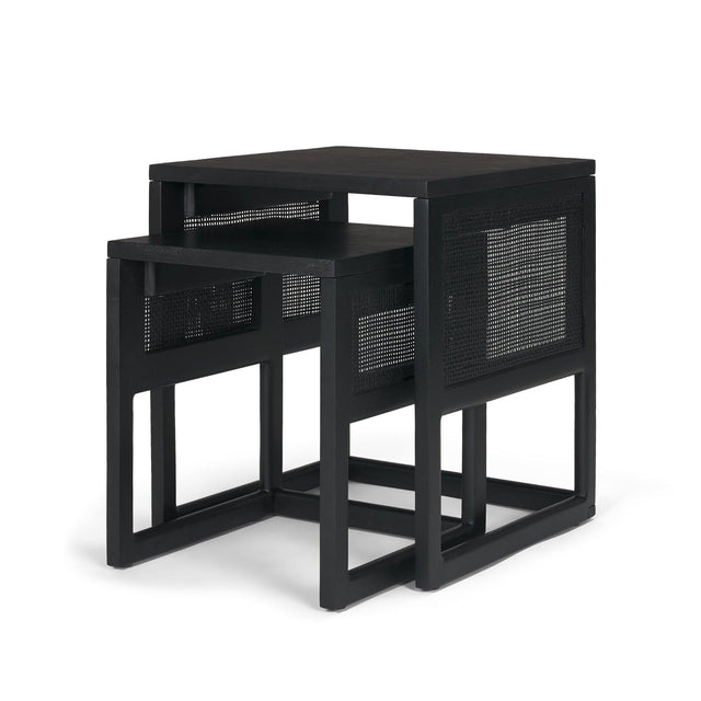 Mercana Grier Set of 2 Black Wood w/ Black Cane Nesting Accent Tables