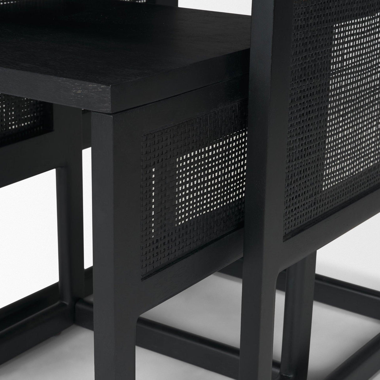 Mercana Grier Set of 2 Black Wood w/ Black Cane Nesting Accent Tables