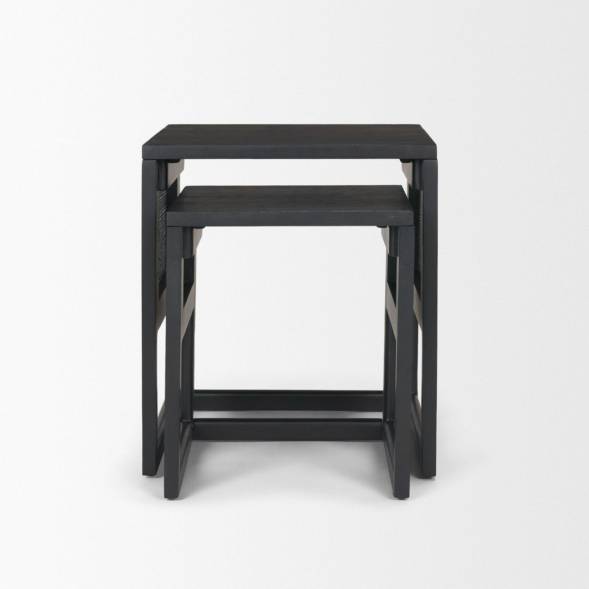 Mercana Grier Set of 2 Black Wood w/ Black Cane Nesting Accent Tables