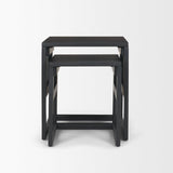Mercana Grier Set of 2 Black Wood w/ Black Cane Nesting Accent Tables