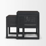 Mercana Grier Set of 2 Black Wood w/ Black Cane Nesting Accent Tables
