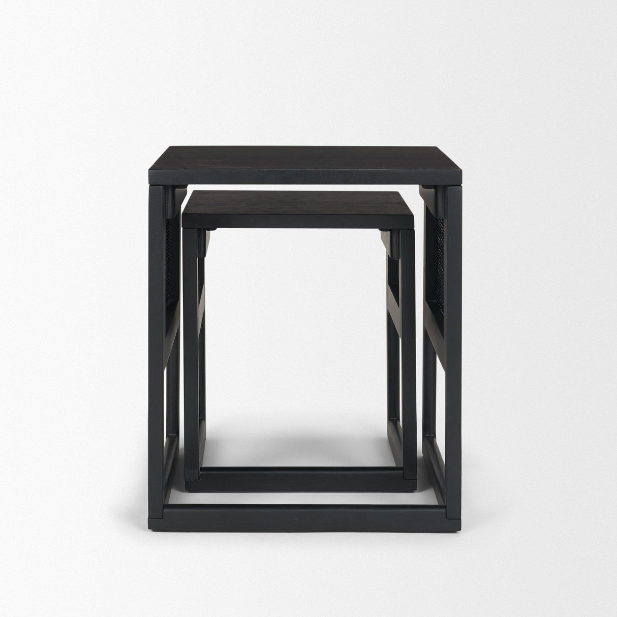 Mercana Grier Set of 2 Black Wood w/ Black Cane Nesting Accent Tables