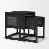 Mercana Grier Set of 2 Black Wood w/ Black Cane Nesting Accent Tables