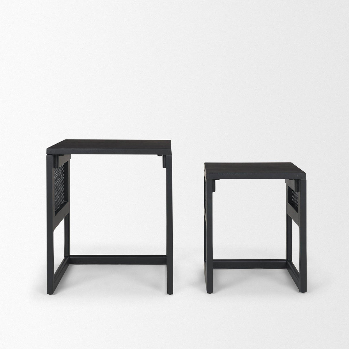 Mercana Grier Set of 2 Black Wood w/ Black Cane Nesting Accent Tables