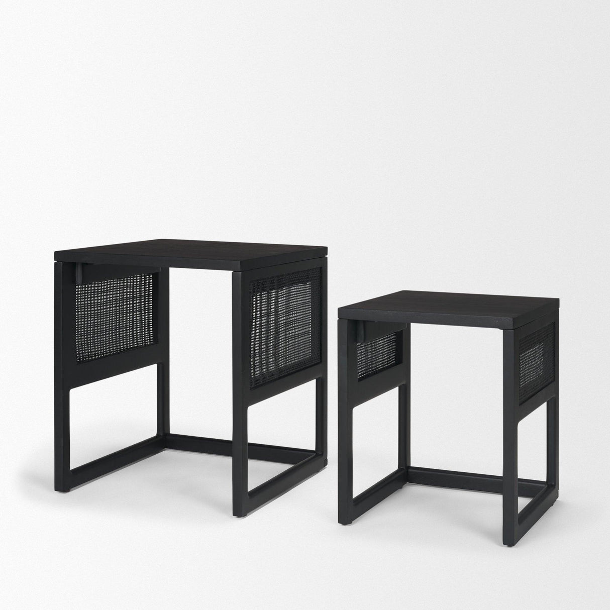 Mercana Grier Set of 2 Black Wood w/ Black Cane Nesting Accent Tables