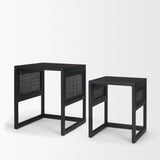 Mercana Grier Set of 2 Black Wood w/ Black Cane Nesting Accent Tables