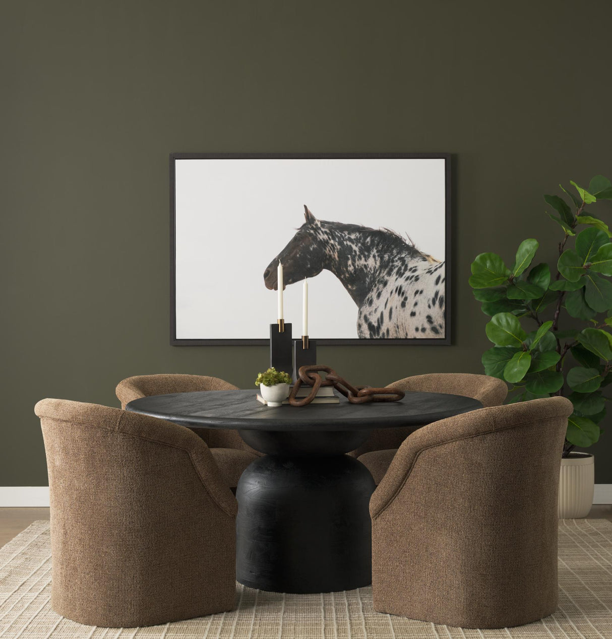 Mercana Curtis Brown Fabric Barrelback Half-Moon Base Dining Armchair