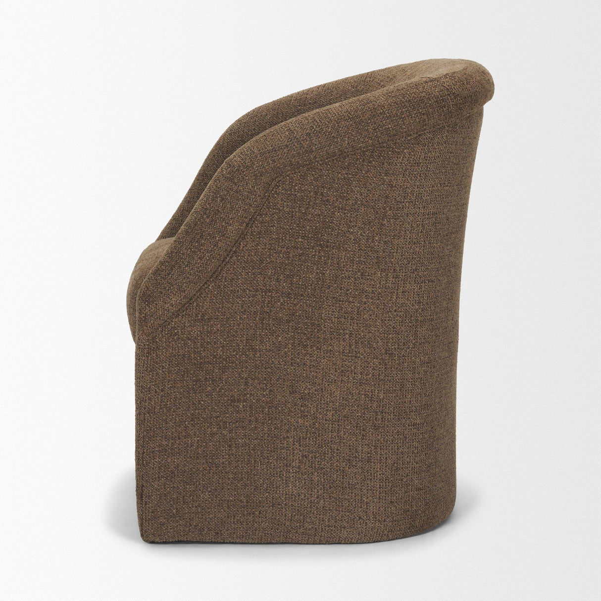 Mercana Curtis Brown Fabric Barrelback Half-Moon Base Dining Armchair