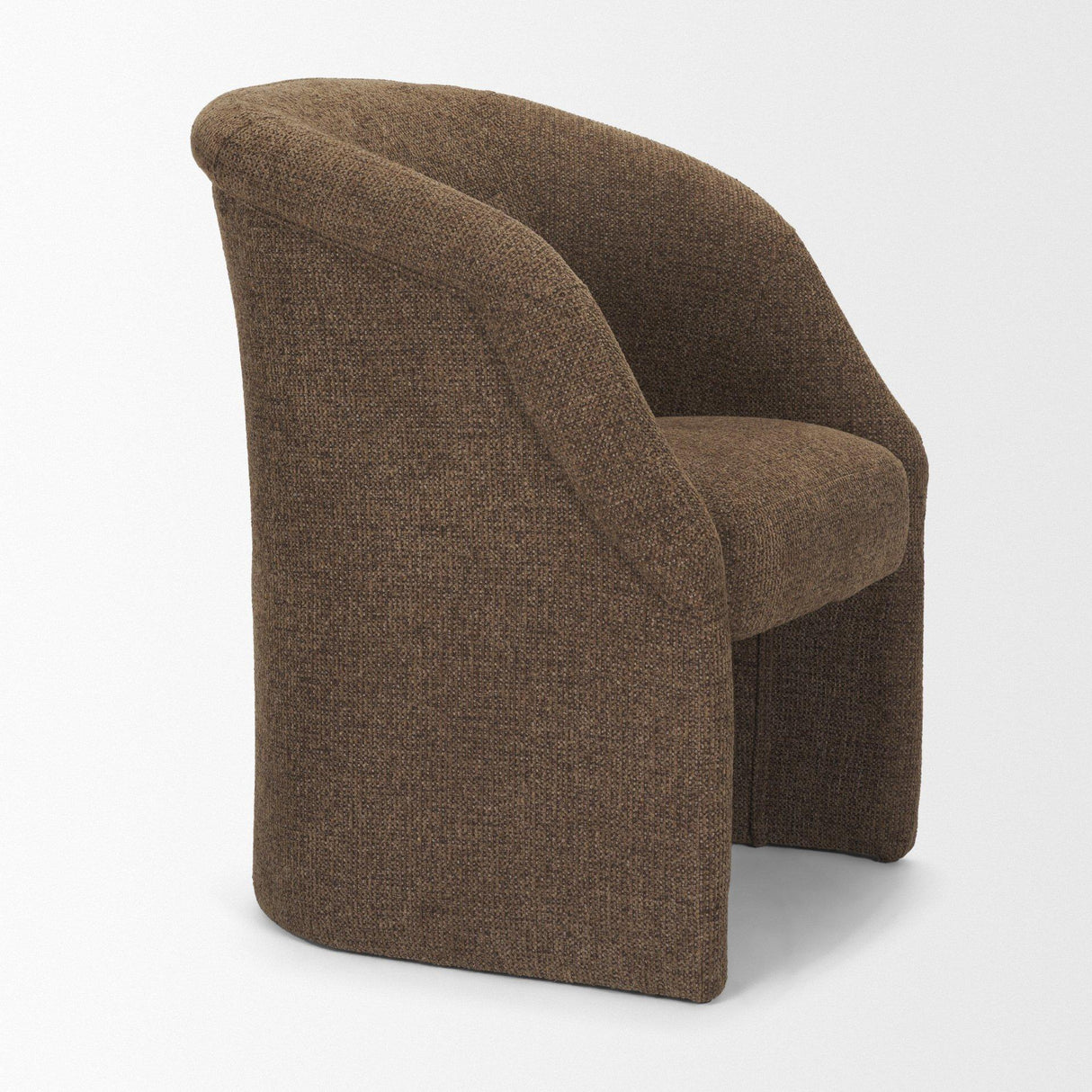 Mercana Curtis Brown Fabric Barrelback Half-Moon Base Dining Armchair