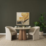 Mercana Curtis Cream Fabric Barrelback Half-Moon Base Dining Armchair