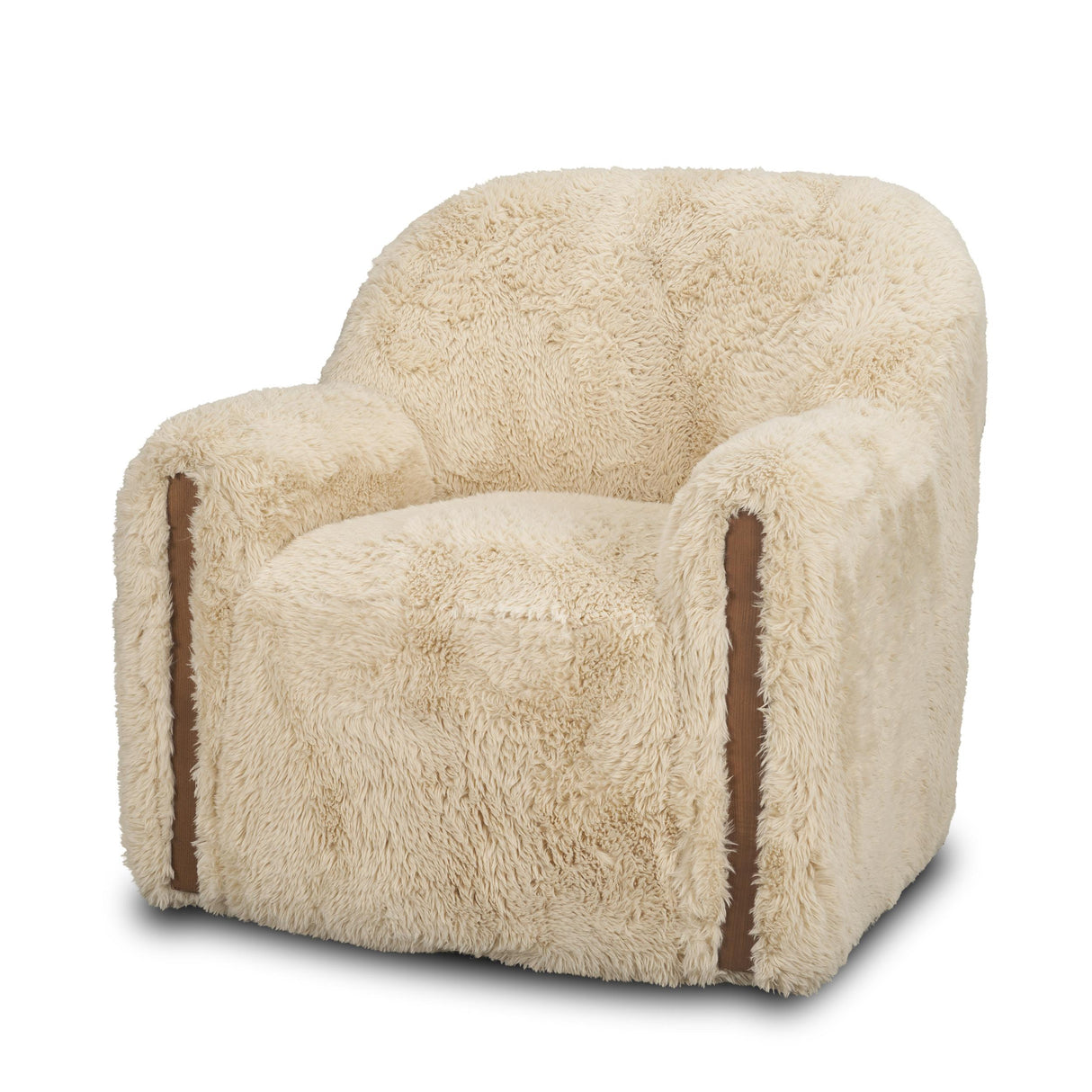 Mercana Huntley Cream Faux Fur Fabric Swivel Accent Chair