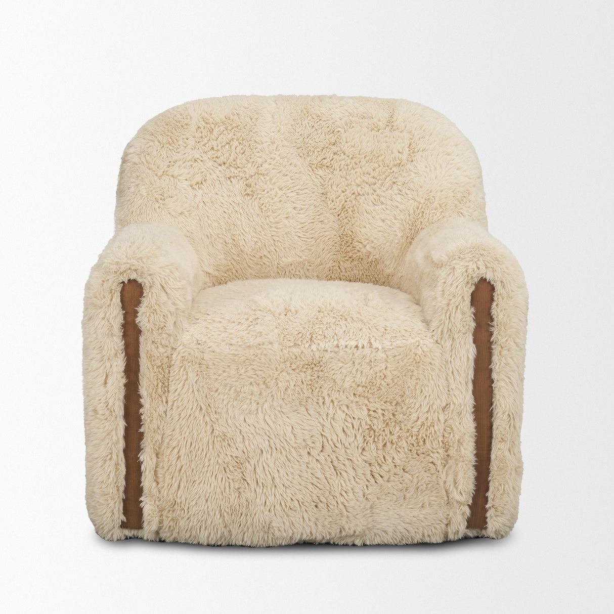 Mercana Huntley Cream Faux Fur Fabric Swivel Accent Chair