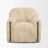 Mercana Huntley Cream Faux Fur Fabric Swivel Accent Chair