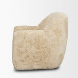 Mercana Huntley Cream Faux Fur Fabric Swivel Accent Chair