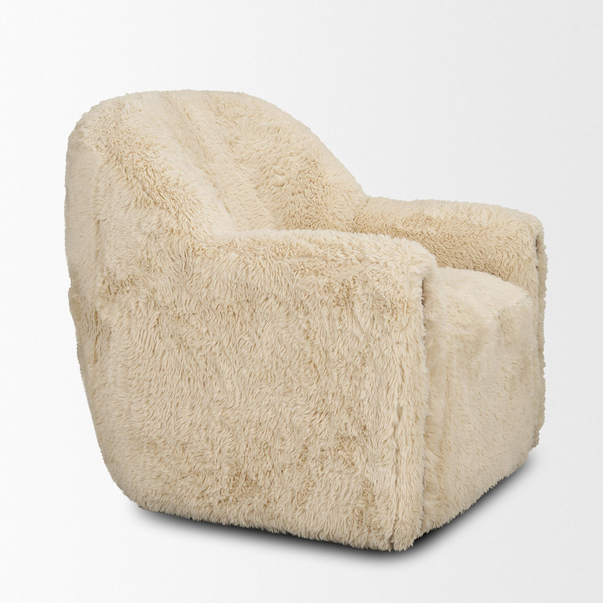 Mercana Huntley Cream Faux Fur Fabric Swivel Accent Chair