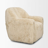 Mercana Huntley Cream Faux Fur Fabric Swivel Accent Chair