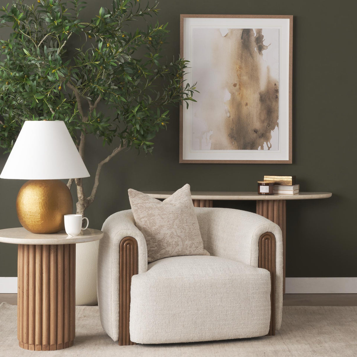 Mercana Kornelia Soft Oatmeal Fabric Barrel Accent Chair