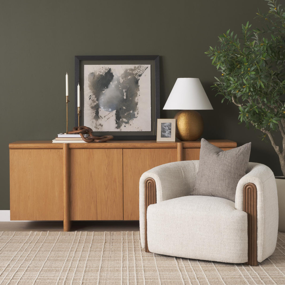 Mercana Rowan Light Brown Oak Wood Closed 4 Door Sideboard