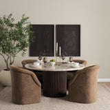 Mercana Marbrello 60" Pink Marble Top Espresso Brown Fluted Wood Round Dining Table