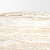 Mercana Marbrello 60" Pink Marble Top Espresso Brown Fluted Wood Round Dining Table