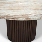 Mercana Marbrello 60" Pink Marble Top Espresso Brown Fluted Wood Round Dining Table