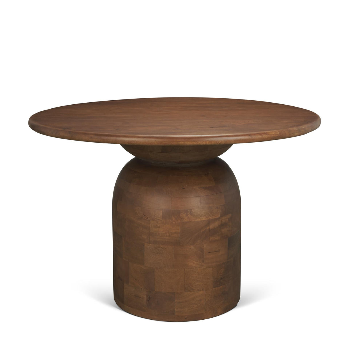 Mercana Atlas 42" Warm Mid-Brown Wood Stacked Pedestal Base Round Dining Table