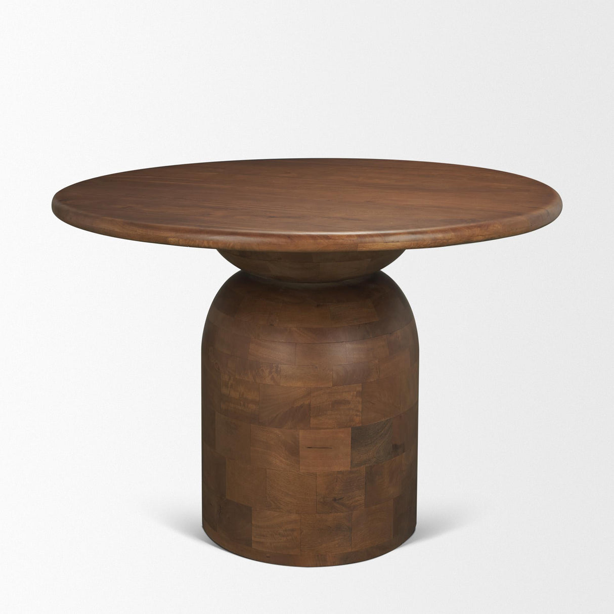 Mercana Atlas 42" Warm Mid-Brown Wood Stacked Pedestal Base Round Dining Table