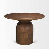 Mercana Atlas 42" Warm Mid-Brown Wood Stacked Pedestal Base Round Dining Table
