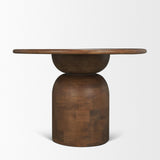 Mercana Atlas 42" Warm Mid-Brown Wood Stacked Pedestal Base Round Dining Table
