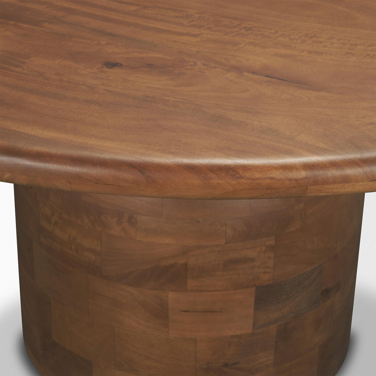 Mercana Atlas 42" Warm Mid-Brown Wood Stacked Pedestal Base Round Dining Table