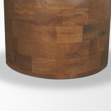 Mercana Atlas 42" Warm Mid-Brown Wood Stacked Pedestal Base Round Dining Table