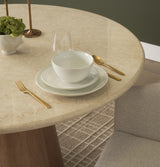 Mercana Marilyn 48" Botticino Marble W/ Light Brown Wood Base Dining Table