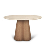 Mercana Marilyn 48" Botticino Marble W/ Light Brown Wood Base Dining Table