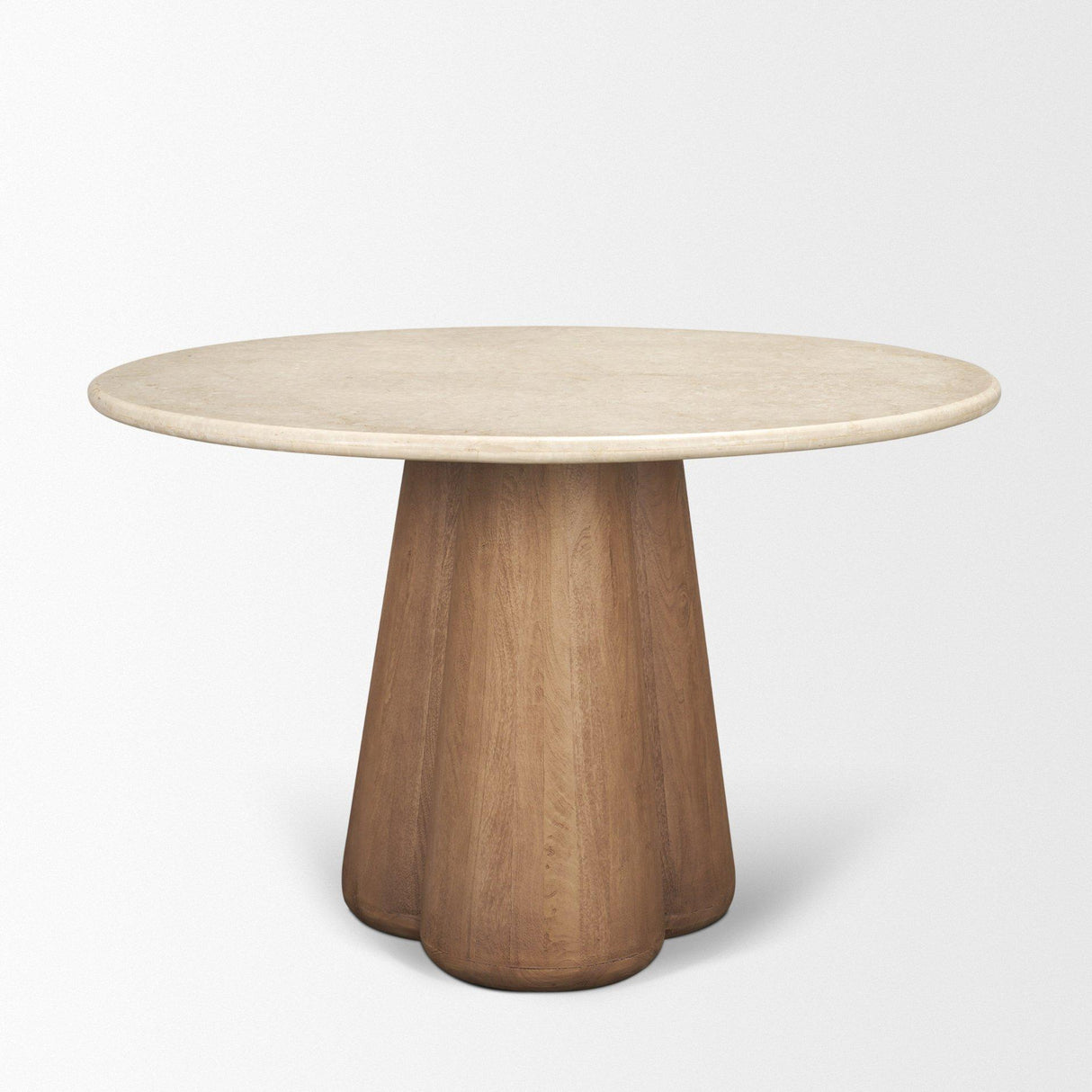 Mercana Marilyn 48" Botticino Marble W/ Light Brown Wood Base Dining Table