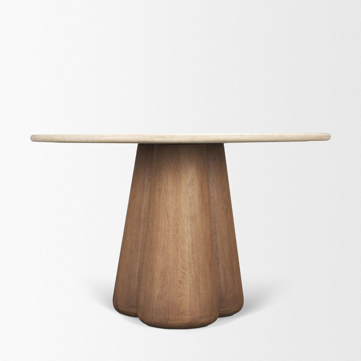 Mercana Marilyn 48" Botticino Marble W/ Light Brown Wood Base Dining Table