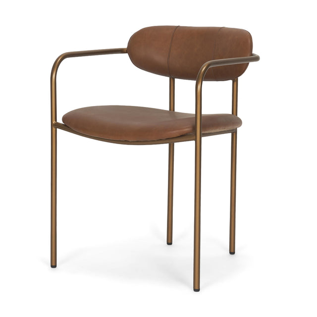 Mercana Parker Brown Leather Seat Gold Metal Frame Dining Chair