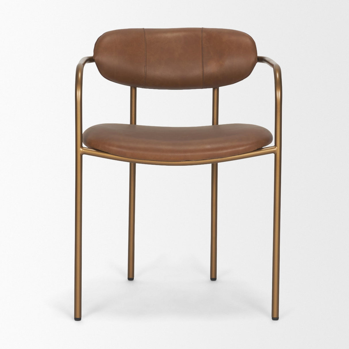 Mercana Parker Brown Leather Seat Gold Metal Frame Dining Chair