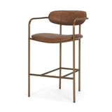 Mercana Parker Brown Leather Seat Gold Metal Counter Stool