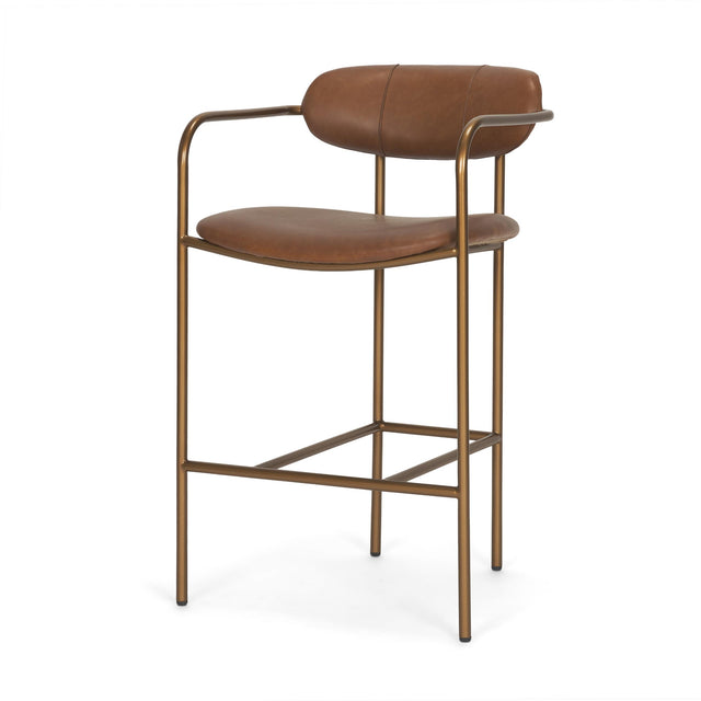 Mercana Parker Brown Leather Seat Gold Metal Counter Stool