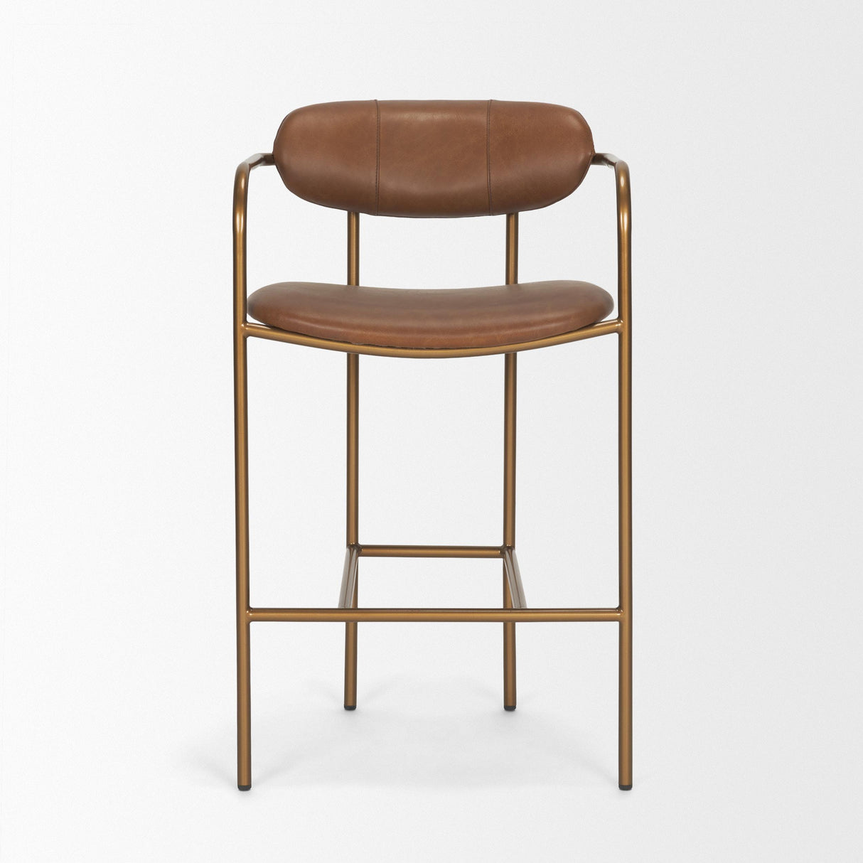 Mercana Parker Brown Leather Seat Gold Metal Counter Stool