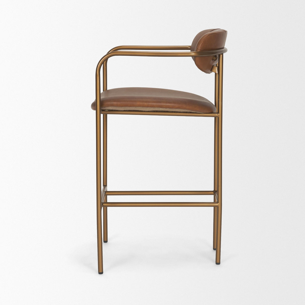 Mercana Parker Brown Leather Seat Gold Metal Counter Stool