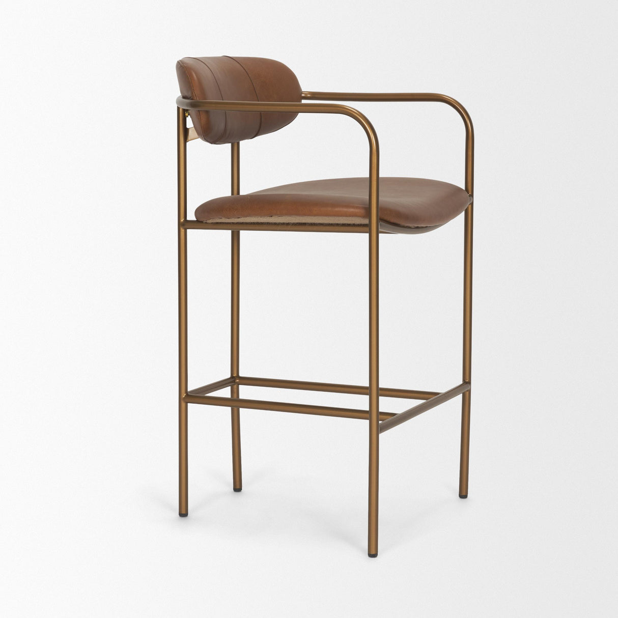 Mercana Parker Brown Leather Seat Gold Metal Counter Stool