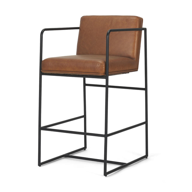 Mercana Stamford 36" Brown Leather Seat w/ Wood Back, Metal Frame Counter Stool