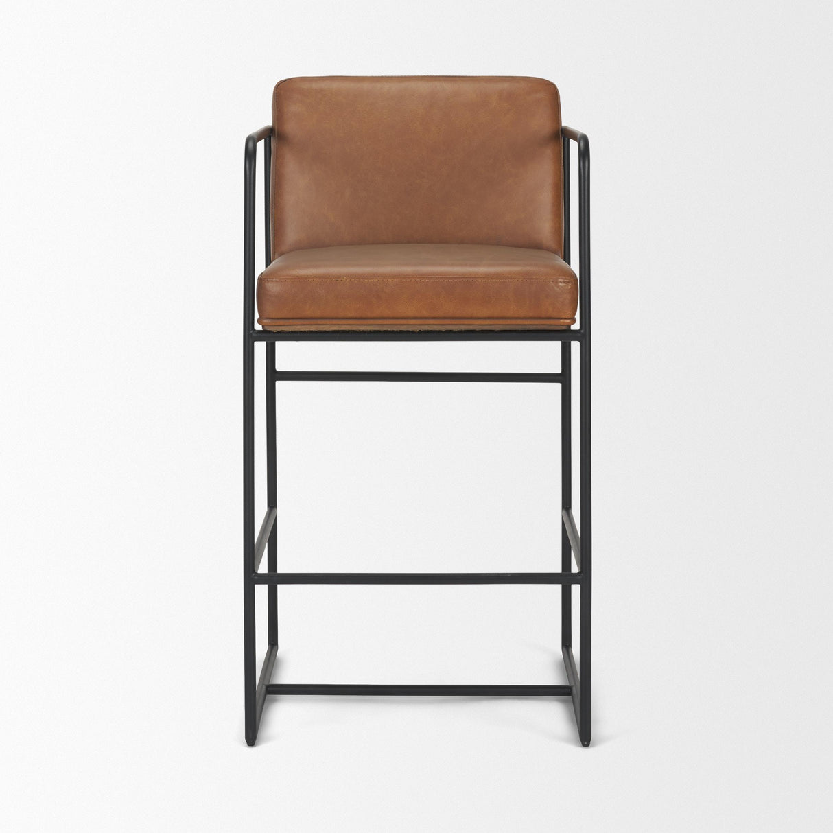 Mercana Stamford 36" Brown Leather Seat w/ Wood Back, Metal Frame Counter Stool