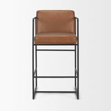 Mercana Stamford 36" Brown Leather Seat w/ Wood Back, Metal Frame Counter Stool