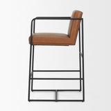 Mercana Stamford 36" Brown Leather Seat w/ Wood Back, Metal Frame Counter Stool