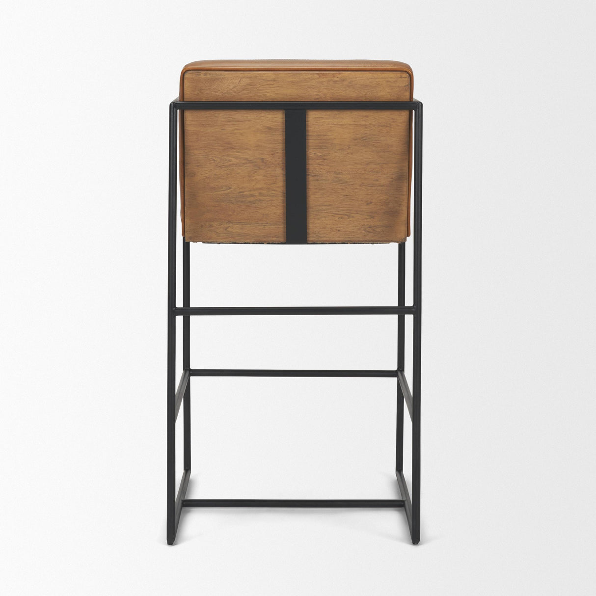 Mercana Stamford 36" Brown Leather Seat w/ Wood Back, Metal Frame Counter Stool