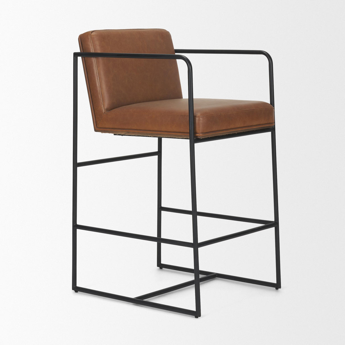 Mercana Stamford 36" Brown Leather Seat w/ Wood Back, Metal Frame Counter Stool